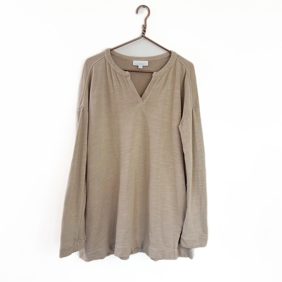 J.Jill Pure Jill Organic Cotton Tan V Neck Tunic Sweater Womens Medium Tall - Picture 1 of 7